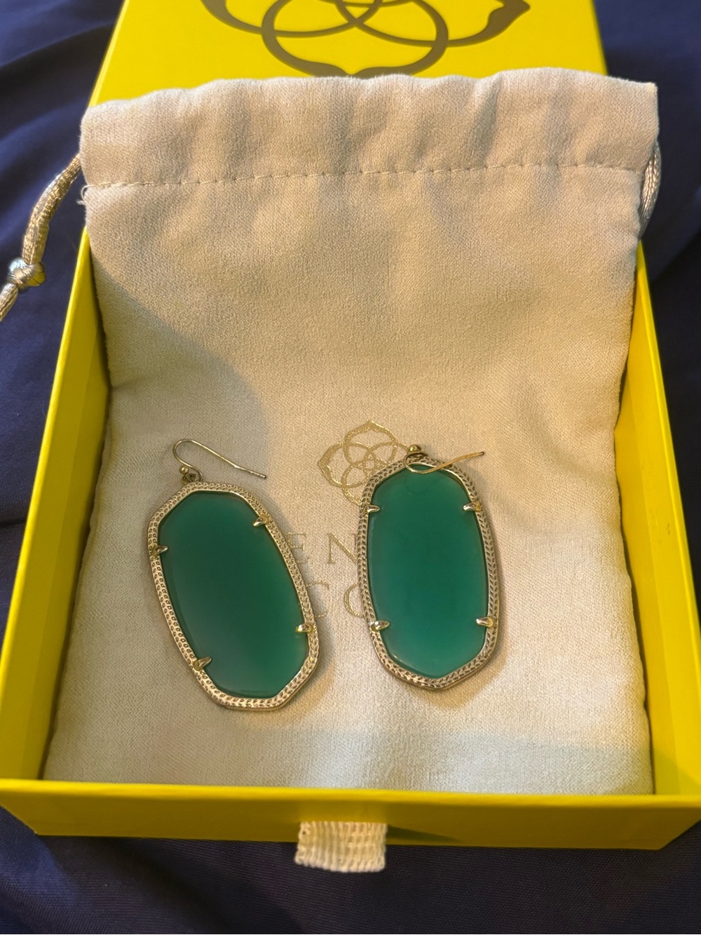 Kendra Scott Teal Green Elle Drop Earrings in Gold